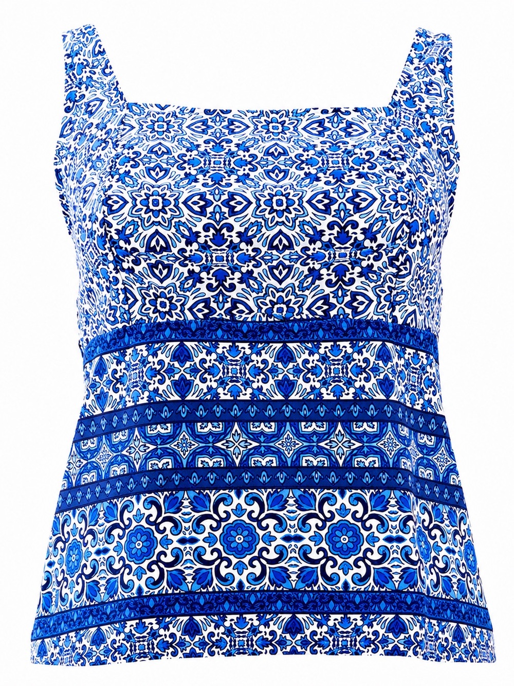 Lands End deep Sea Majolica Square Neck Tankini top tile sz M